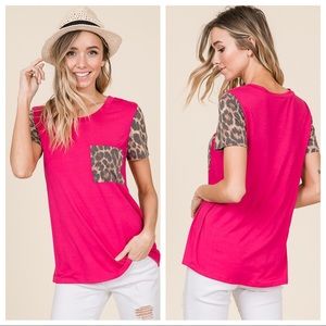 Casual animal print sleeve and pocket top.